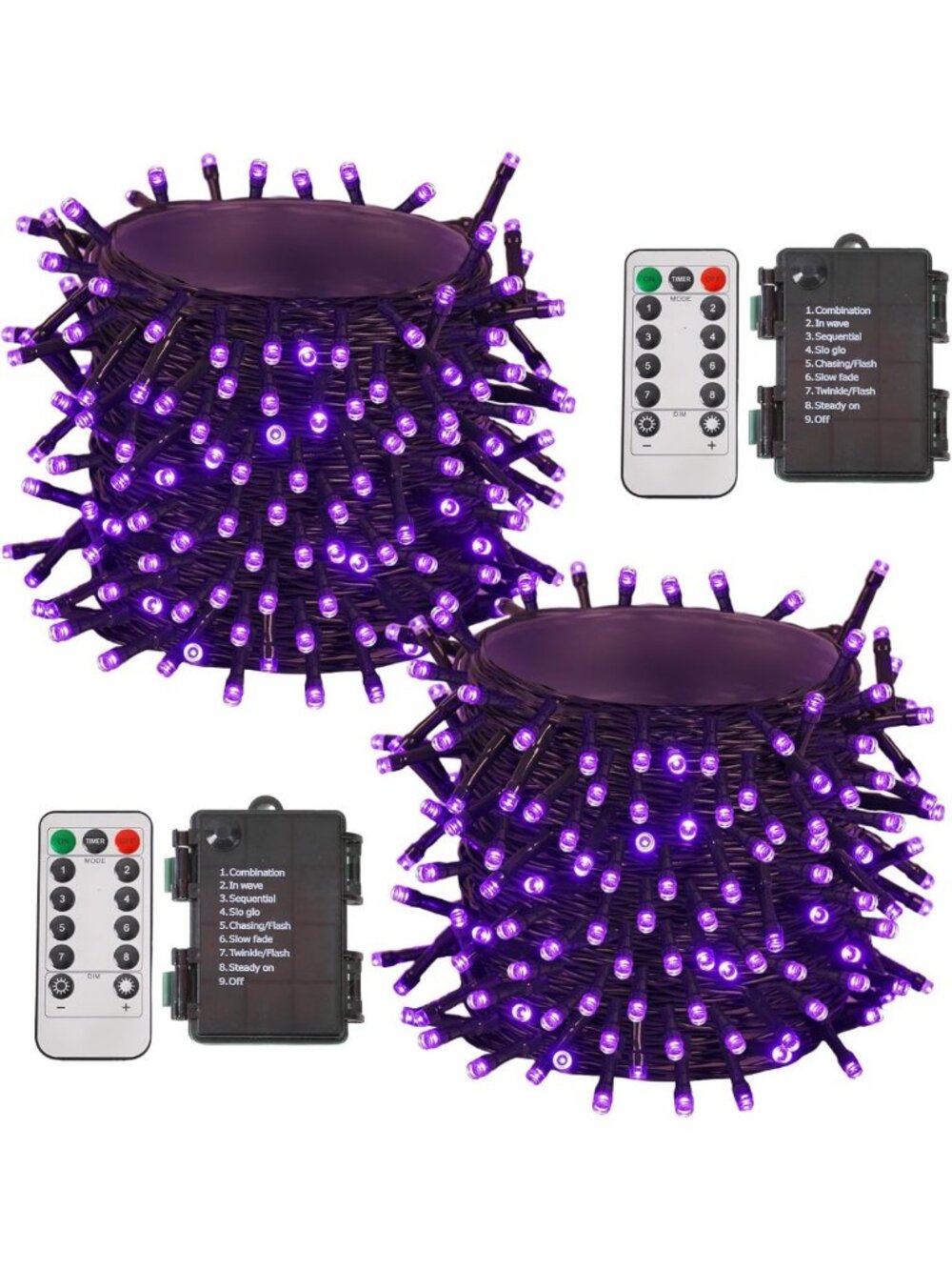 33ft 100 LED Purple Halloween String Lights - Battery Operated, Waterproof